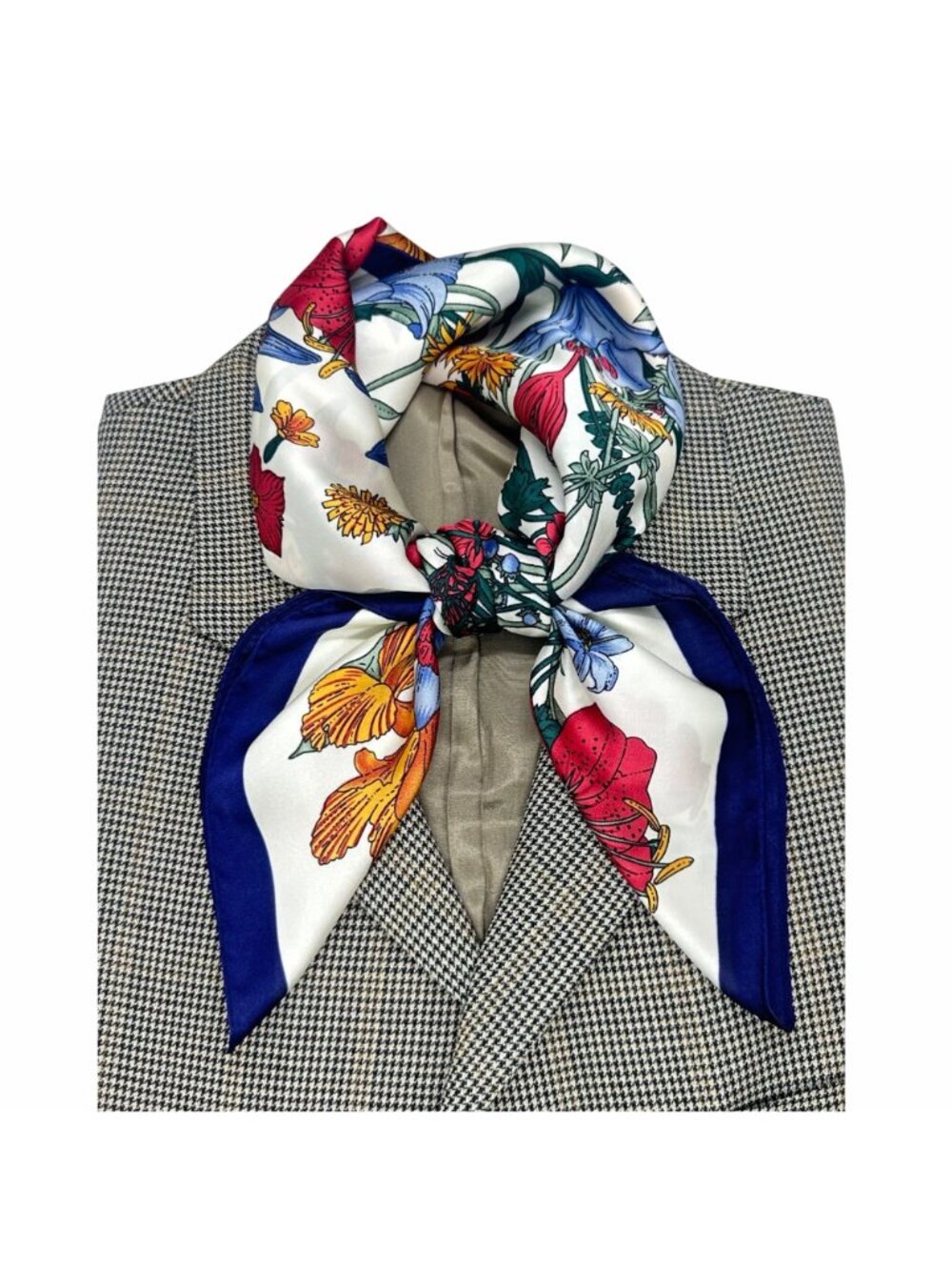 New Elegant Bandana Square Silky Scarf BLACK Flowers Garden Versatile Shawl Wrap - Picture 2 of 6